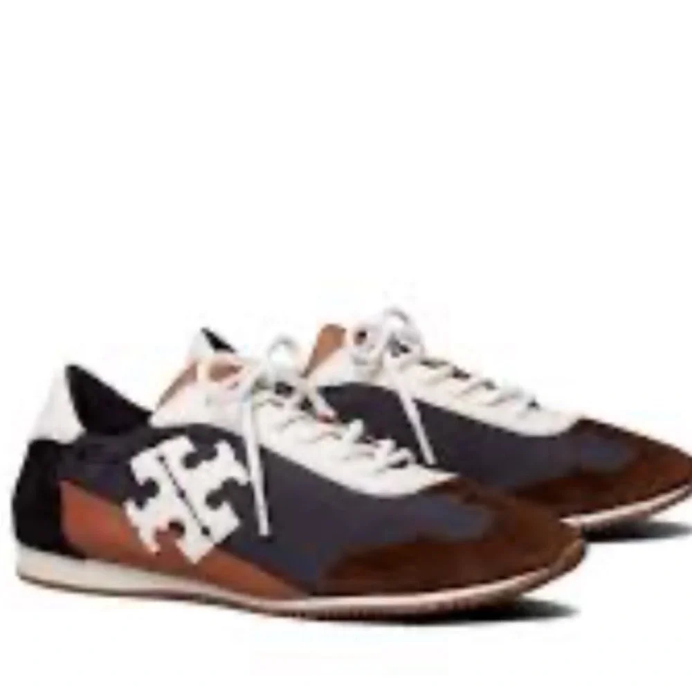 Tory Burch Destiny Trainer Nylon Leather Brown Black & White Sneaker, New - Picture 3 of 5